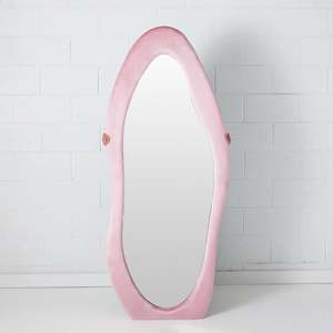 Irregular Velvet Full Length Floor Mirror Pink