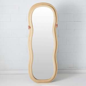 Wavy Full Length Velvet Floor Mirror Beige