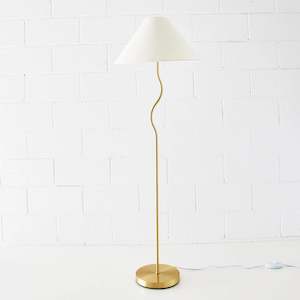 Wavy Metal Floor Lamp Gold & Natural