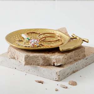 Serving Boards Trays Bowls: Large Pomegranate Metal Dish in Gold