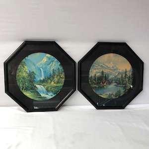 Vintage Octagonal Framed Mountain Scenes (16752)