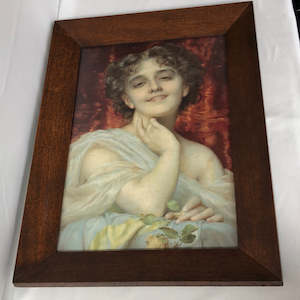 Woman Print In Antique Wooden Frame (16754)