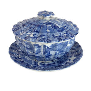 Fine China Pottery 1: RARE! Copeland Spode's - Blue 'Italian' Pattern' Lidded Bowl - Scolloped. (17264)