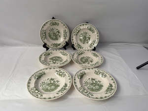 Masons "Fruit Basket" Green 6 x Dessert / Soup Plates (20011)