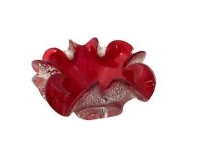 Crystal Glass: Murano - Art Glass Red/Silver Ashtray (20112)