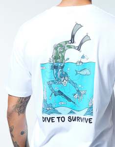 Skin diving equipment wholesaling: ''Dive to survive'' T-shirt