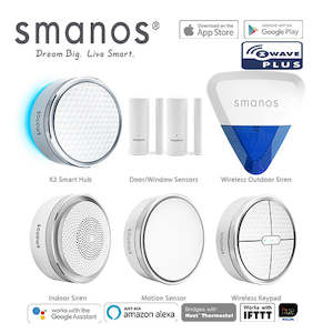 Smanos K2 (Z-Wave) Wireless Smart Home DIY Security Alarm & Wireless Outdoor Strobe Siren