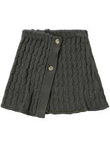 Clothing: Ajour Knitted Wrap Skirt / Military Green