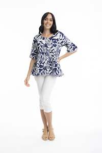 Hayman Navy Frill Sleeve Top