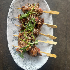 Flat Iron Steak Skewers with Soy & Chili