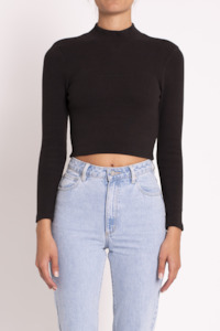 A Heather LS Mock Neck - Black