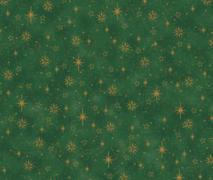 We Love Christmas Stars - Green/Gold - 100% Cotton - 10cm Increments