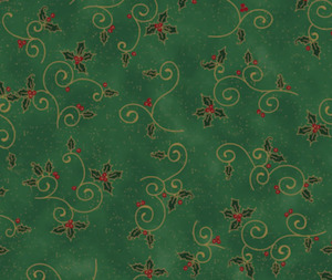 We Love Christmas Holly - Green/Gold - 100% Cotton - 10cm Increments