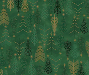 We Love Christmas - Trees - Green/Gold - 100% Cotton - 10cm Increments