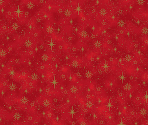 We Love Christmas - Stars & Dots - Dark Red/ Gold - 100% Cotton - 10cm Increments