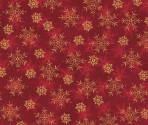 We Love Christmas - Snowflakes - Dark Red/Gold - 100% Cotton - 10cm Increments