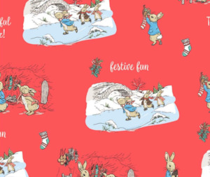 Peter Rabbit Christmas 100% Cotton Fabric - 10cm Increments