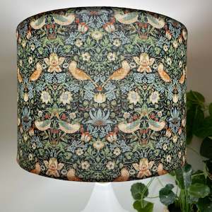 Furniture: Morris & Co Strawberry Thief, Mini, Marine | Fabric lamp shade