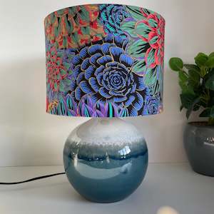 Blue ceramic lamp | Kaffe Fassett House Leeks Dark | Handcrafted fabric lampshade