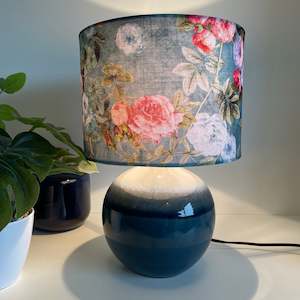 Blue ceramic lamp | Ocean Blue | Handcrafted fabric lampshade