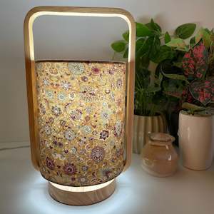 Natural Wood Table Lamp | Bespoke Fabric Lamp Shade | Eastern Paisley