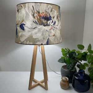 Natural wood table lamp | Handcrafted fabric lampshade