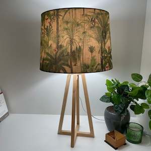 Modern wood table lamp | Handcrafted fabric light shade