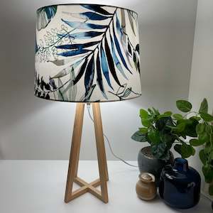 Natural wood table lamp | Handcrafted fabric light shade