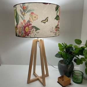 Modern wood table lamp | Handcrafted Fabric Lampshade