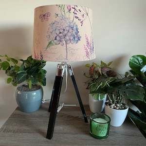 Furniture: Black gloss tripod table lamp - your fabric choice