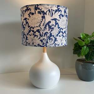 Furniture: Morris & Co | Chrysanthemum Tonal - Blue Wandle | Fabric Lampshade - Made in NZ