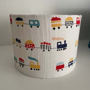 Childrens fabric lampshade | Trains | Small drum