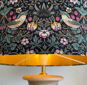 Furniture: Morris & Co Strawberry Thief, Black | Fabric lampshade