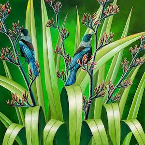 Products: Two Tui on a Harakeke Flax - Limited edition of 20