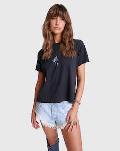 One Teaspoon Black Graffiti Bird Split Hem Tee