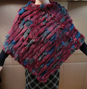 Rabbit Fur Poncho - Red Mix