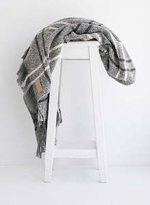 Homeware: Wool Twill Throw - Grey Window Check - NZ Made