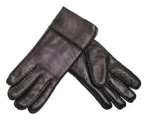 Leather Sheepskin Gloves - Black