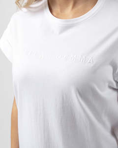 Stella + Gemma Cuff Tee - Embroidered Logo | White