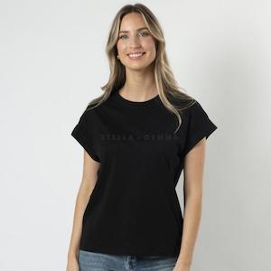 Stella + Gemma Cuff Tee - Embroidered Logo | Black