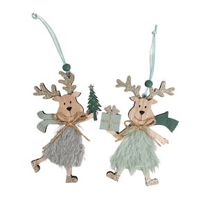 Christmas - Green Wood Reindeer Decorations