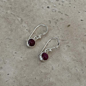 Sterling Silver Earrings - Ruby Drop