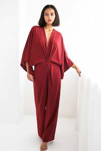 Silk Kimono Jumpsuit Carmine