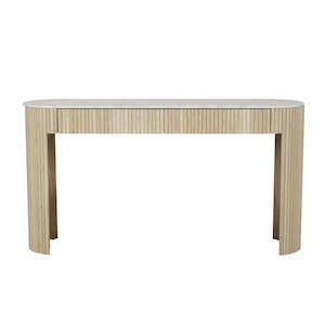 Benjamin Ripple Grand Marble Console - White Marble + Natural Ash