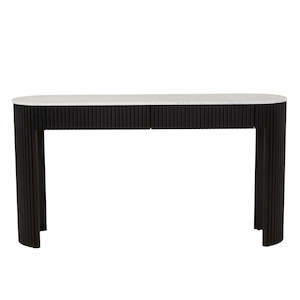 Benjamin Ripple Grand Marble Console - White Marble + Black Oak