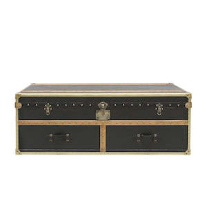 Coffee Tables: Trunk Coffee Table - Aged Black Leather