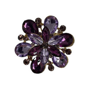 Christmas Purple Diamante Flower Decoration - Set of 6