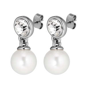 Gifts: DYRBERG/KERN Nette Shiny Silver Earrings | Crystal / White Pearl