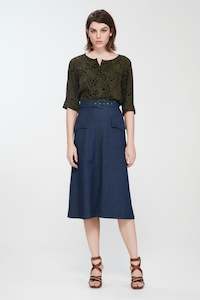 Kate Sylvester Chambray Belted Skirt