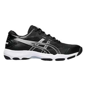 Shoe: .ASICS WOMEN GEL-NETBURNER ACADEMY 9 NETBALL SHOES - BLACK/WHITE/SILVER - (1072A098-001) - GN4 - R2L17